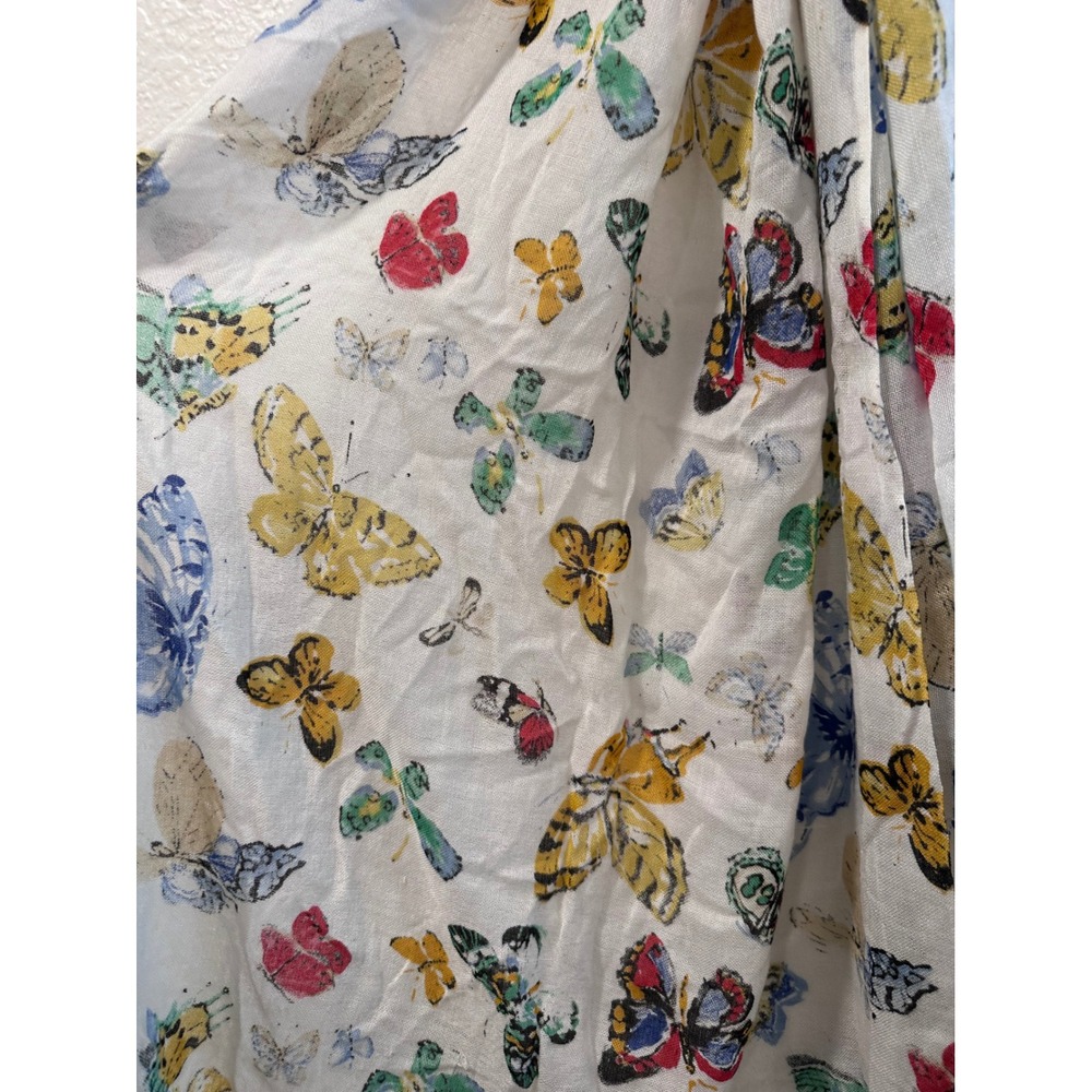 Old Navy Butterfly Print Scarf Shawl White Multi Color‎ Fringe Trim One Size - Picture 4 of 9